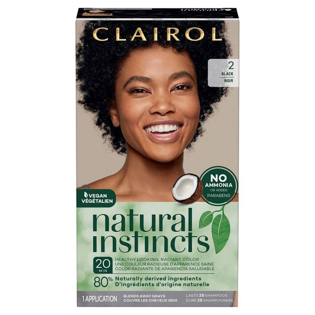 Natural Instincts Clairol Demi-Permanent Hair Color - 2 Black, Midnight - 1 Kit