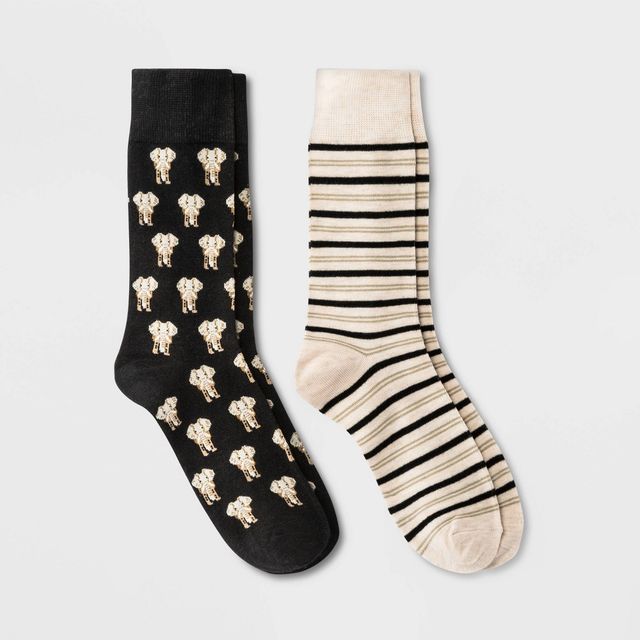 Mens Elephant Striped Novelty Socks 2pk - Goodfellow & Co Black 7-12