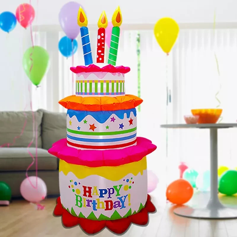 Garnen 6FT Happy Birthday Inflatable Birthday Cake with LED Light ...