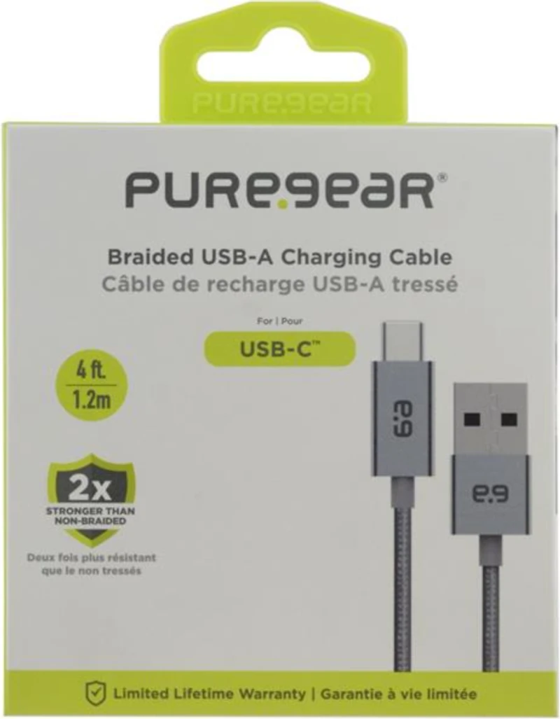 PureGear - 4ft Braided USBA to USBC Cable - Space Gray