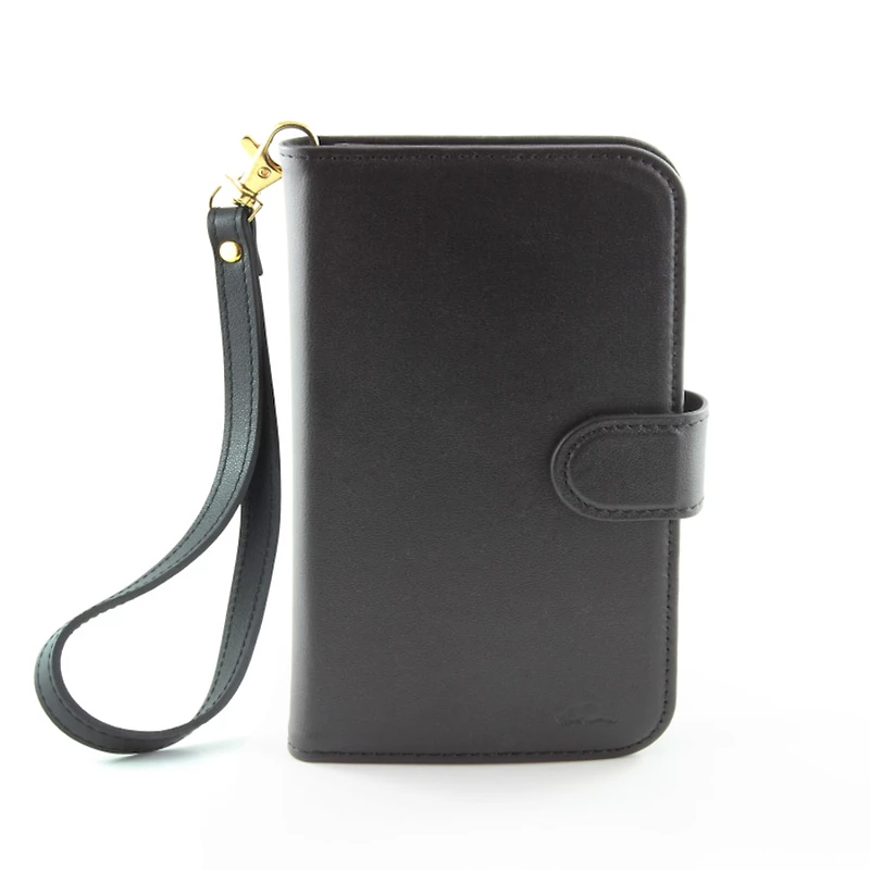 Leather Folio w/ detachable back, detachable strap, holds 4 cards
