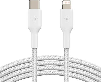 Braided USB C to Lightning Cable 4ft - White