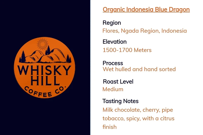 Whiskey Hill Coffee Co. - Organic Indonesian Blue Dragon Medium