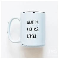 WAKE UP KICK ASS REPEAT - MUG - PRAIRIE CHICK PRINTS
