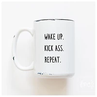 WAKE UP KICK ASS REPEAT - MUG - PRAIRIE CHICK PRINTS