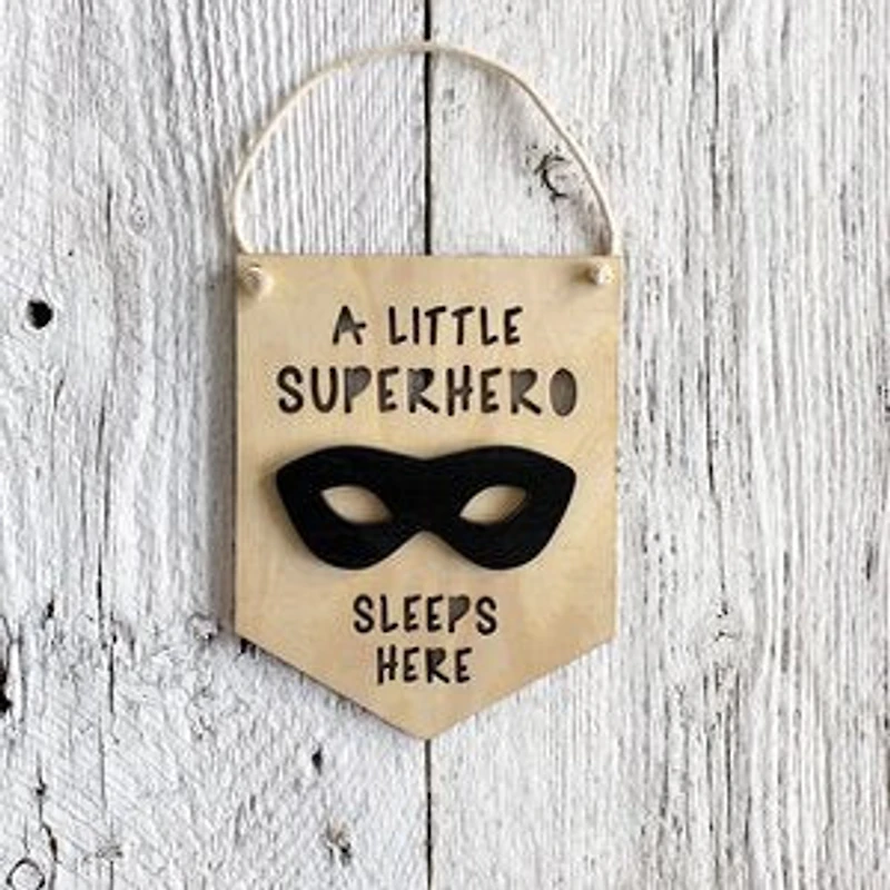 A Little Superhero Sleeps Here 3D Wall Flags - Etch'd Designs