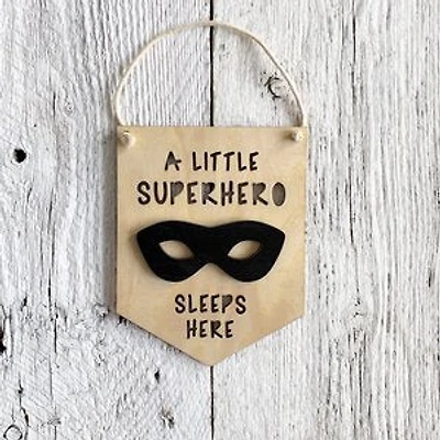 A Little Superhero Sleeps Here 3D Wall Flags - Etch'd Designs