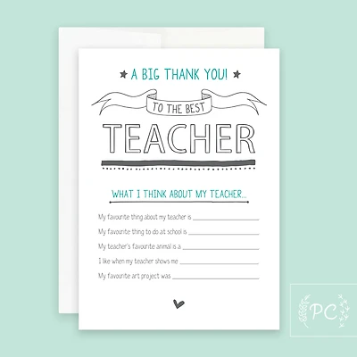 A Big Thank You To The Best Teacher Card - Prairie Chick Prints