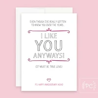 I Like You Anyways Card - Prairie Chick Prints