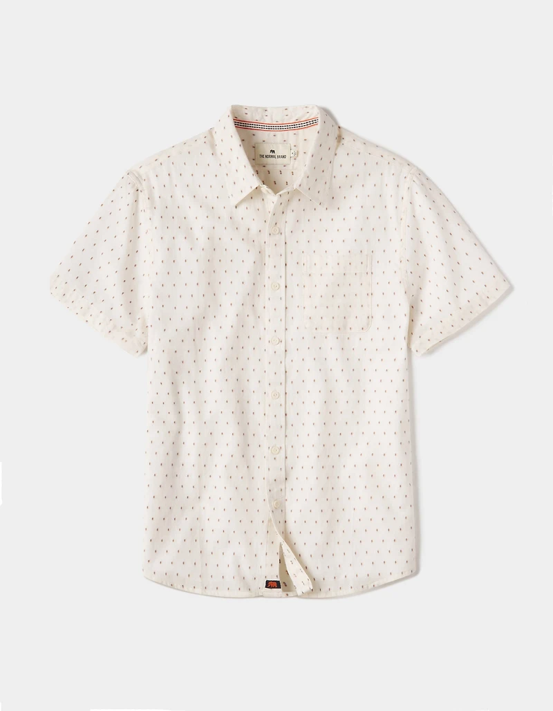 Freshwater Short Sleeve Button Up Shirt Double Nep Cream Dobby