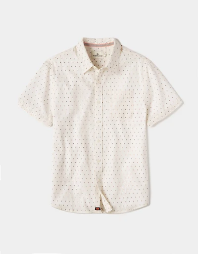 Freshwater Short Sleeve Button Up Shirt Double Nep Cream Dobby