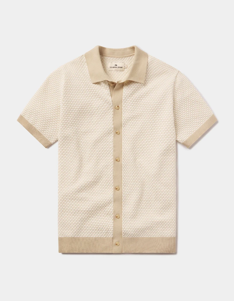 Robles Knit Jacquard Button Up Ivory/Khaki
