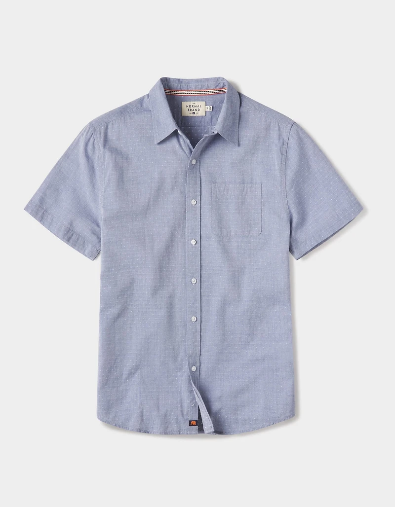 Freshwater Short Sleeve Button Up Shirt Blue Dobby