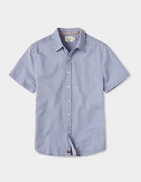 Freshwater Short Sleeve Button Up Shirt Blue Dobby