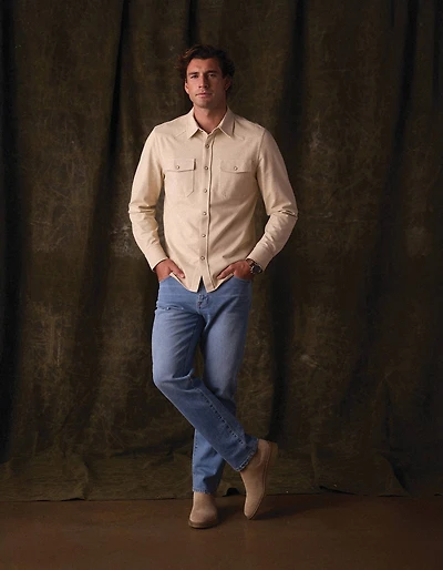 Tentoma Stretch Vintage Button Up Bone