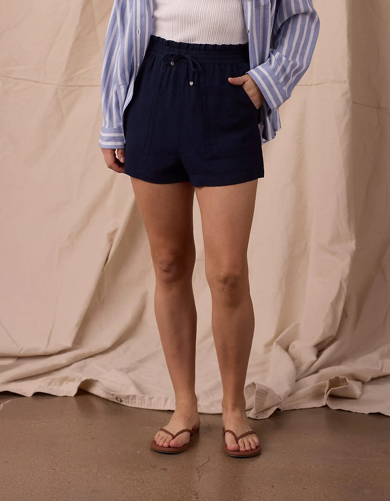 Leukos Linen-Blend Paperbag Short Navy