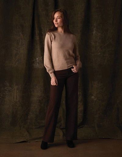 Olivia Pointelle Crew Sweater Oatmeal