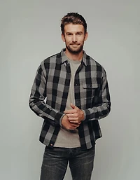 Boone Heavy Brushed Twill Overshirt Grey Plaid