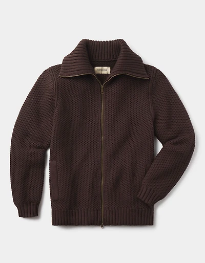 Waffle Sweater Jacket Dark Brown
