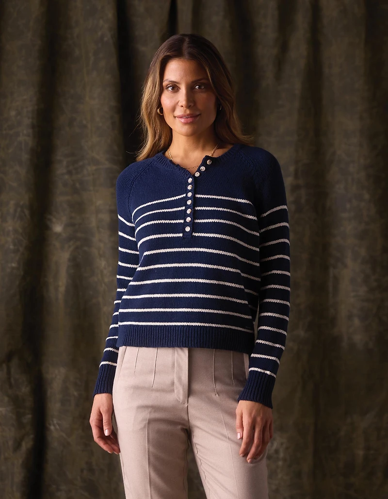 Josefine Henley Sweater Navy/Cream Stripe