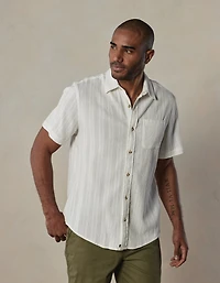 Freshwater Short Sleeve Button Up Shirt Ivory Crinkle Dobby
