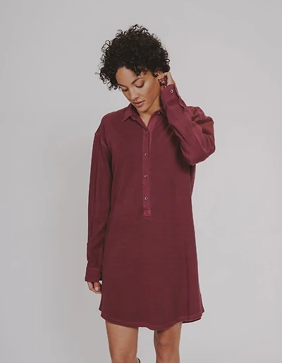 Vintage Thermal Shirt Dress Oxblood