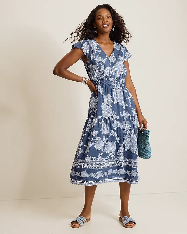 beige tropical isla padded shoulders midi dress Pacific City Womens dresses