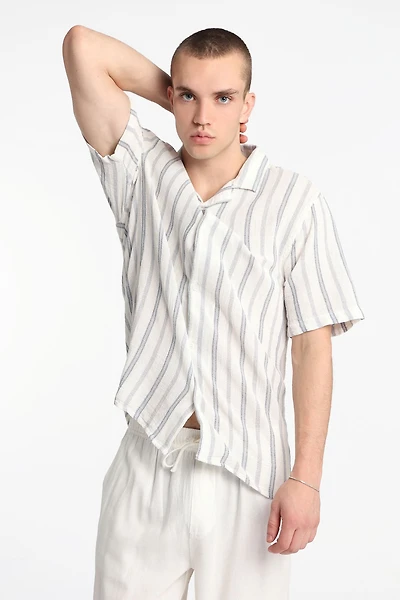 Striped Cotton Gauze Button-Up Shirt