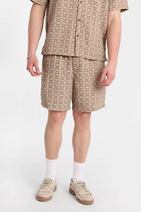 Textured Geometric Floral Shorts 7" - Tan /