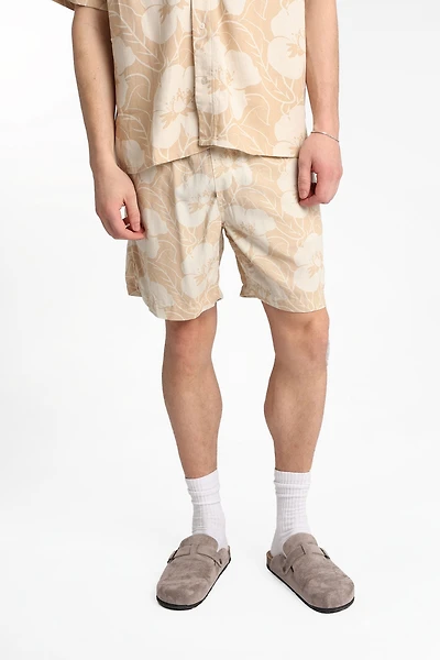 Linen-Blend Floral Shorts 7" - /