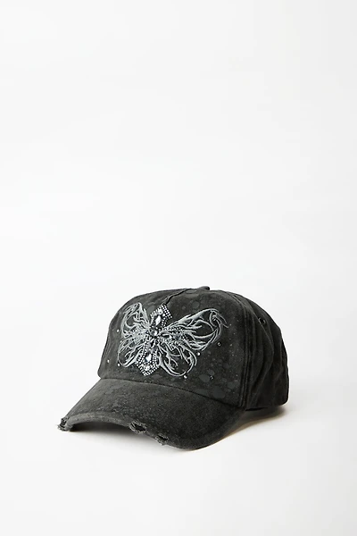 Butterfly Cross Rhinestone Cap - Black / O/S