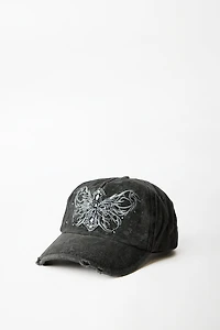 Butterfly Cross Rhinestone Cap - Black / O/S