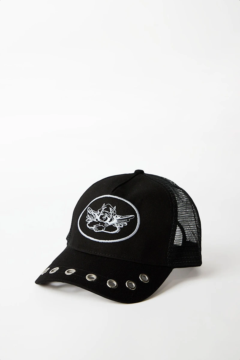Angel Embroidered Trucker Cap - Black / O/S