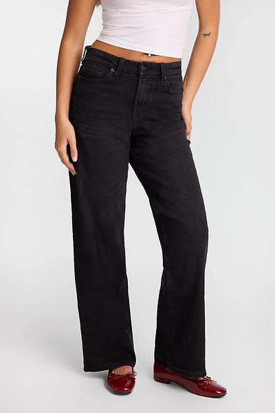 Ella Curvy High Rise Baggy Jeans - Solid Black / Reg