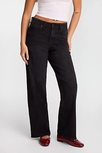 Ella Curvy High Rise Baggy Jeans - Solid Black / Reg
