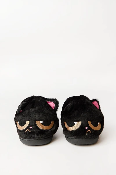 Moody Cat 3D Plush Slippers - Black /