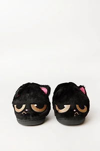 Moody Cat 3D Plush Slippers - Black /
