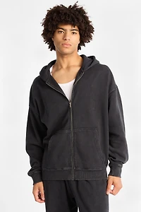 North Western Washed Zip-Up Boxy Hoodie - /
