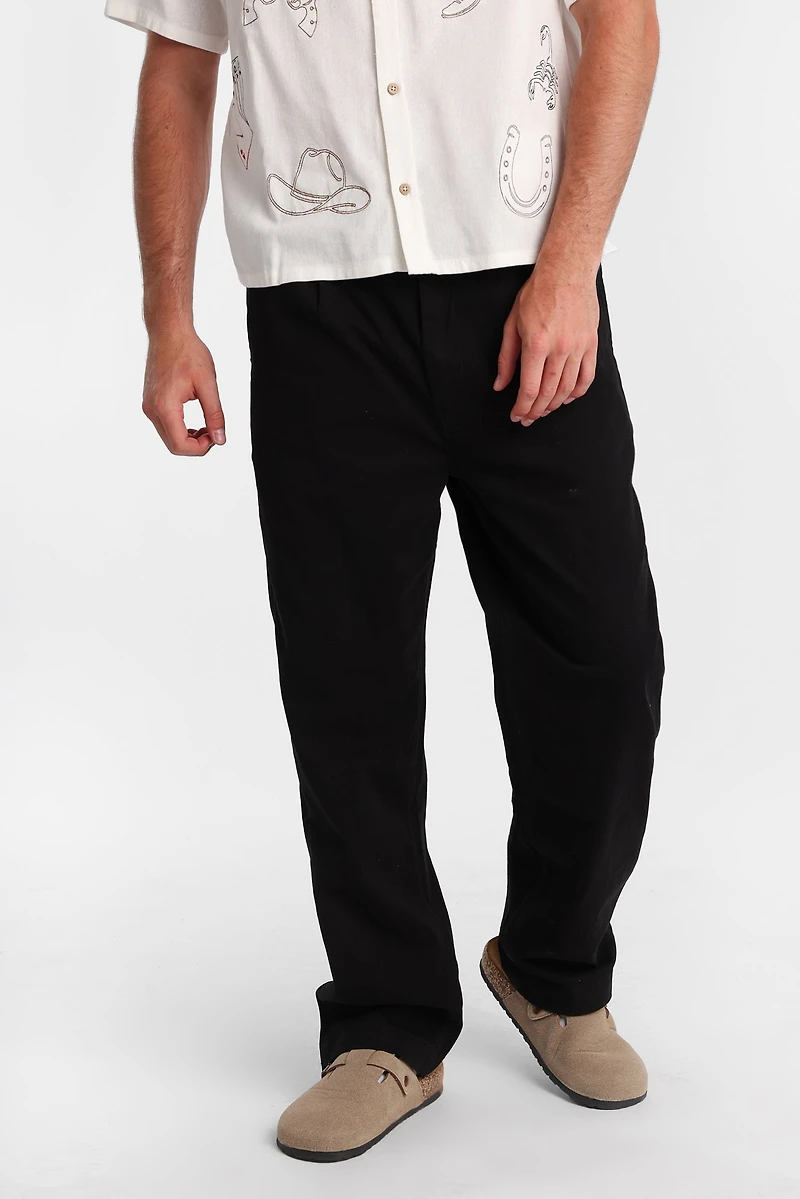 Loose Twill Pleated Pants - /