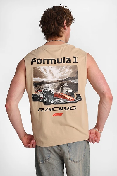 F1 Racing Graphic Oversized Tank Top - Tan /