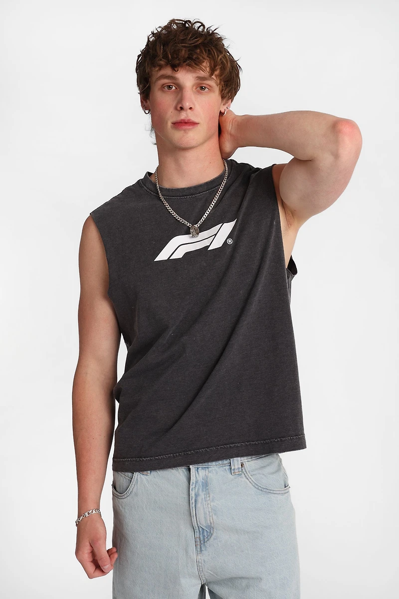 F1 Grand Prix Graphic Oversized Tank Top - Black /