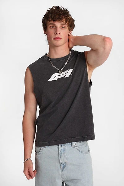 F1 Grand Prix Graphic Oversized Tank Top - Black /