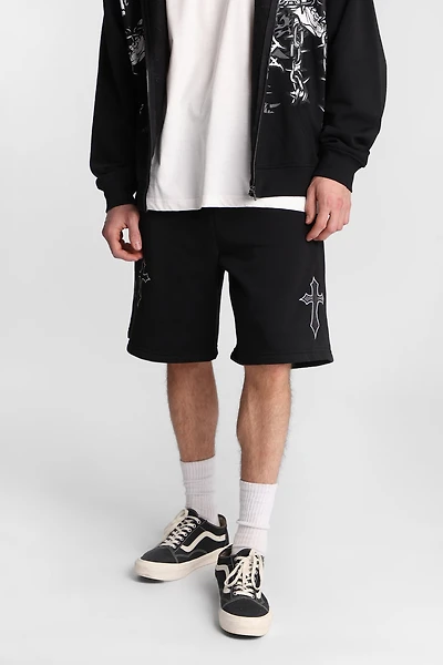 Arsenic Embroidered Cross Fleece Shorts - /