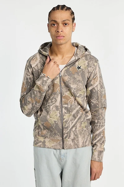 Zoo York Mens Tree Camo Zip-Up Hoodie - Brown /