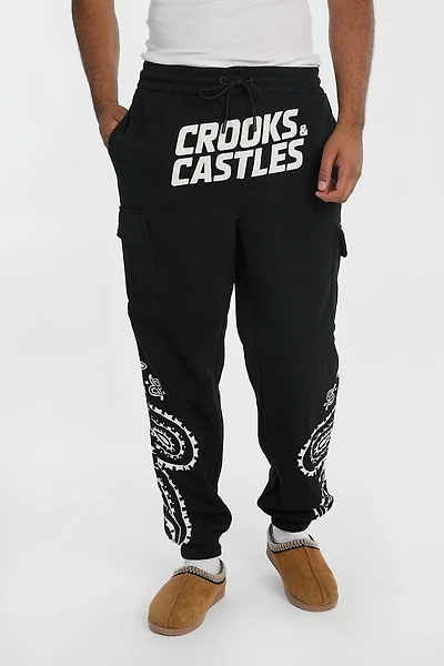Mens Crooks & Castles Racing Cargo Sweatpant - Black /