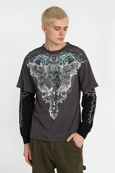 Arsenic Skull Graphic Long Sleeve 2-Fer Tee - /