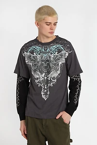 Arsenic Skull Graphic Long Sleeve 2-Fer Tee - /