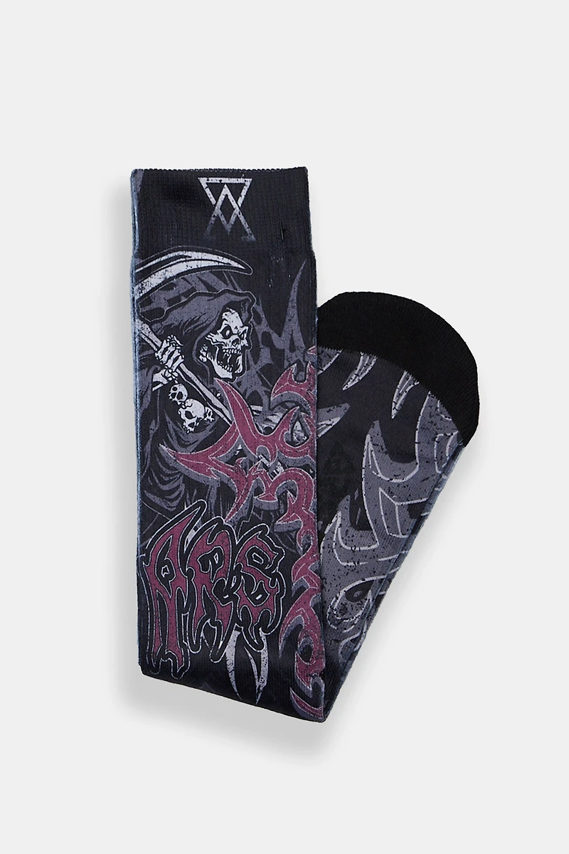 Arsenic Grim Reaper Printed Crew Socks - Black / O/S