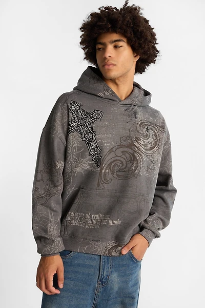 Arsenic Cross Graphic Washed Boxy Hoodie - Dark Green /
