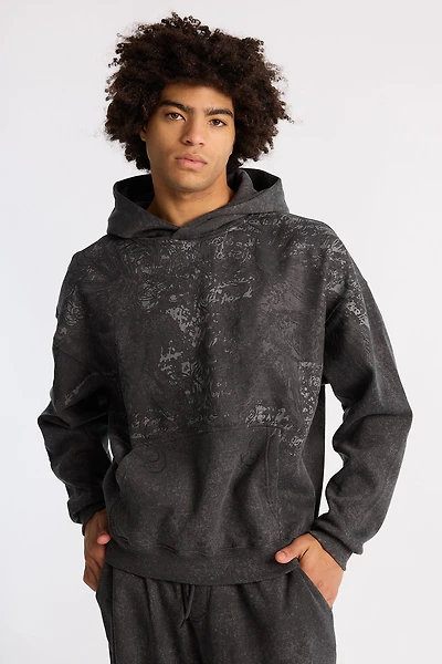 Arsenic Eagle Graphic Washed Boxy Hoodie - Black /